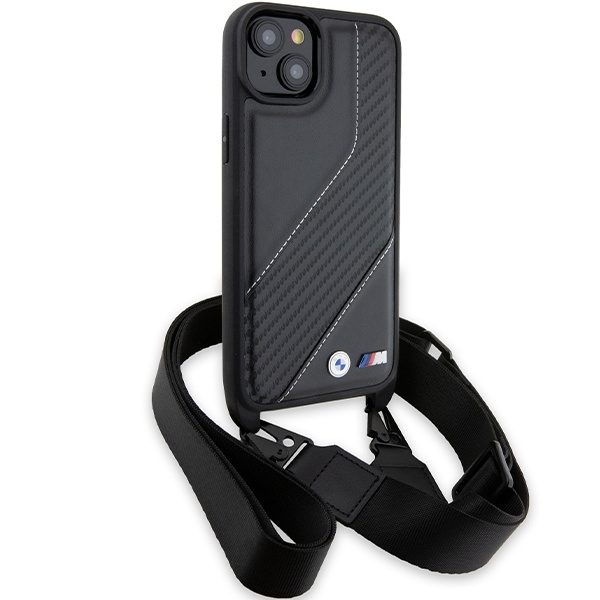 Hülle Bmw Bmhcp15s23pscck IPhone 15 / 14 / 13 Schwarz/Schwarz Hardcase M Edition Carbon Stripe &amp; Strap Case
