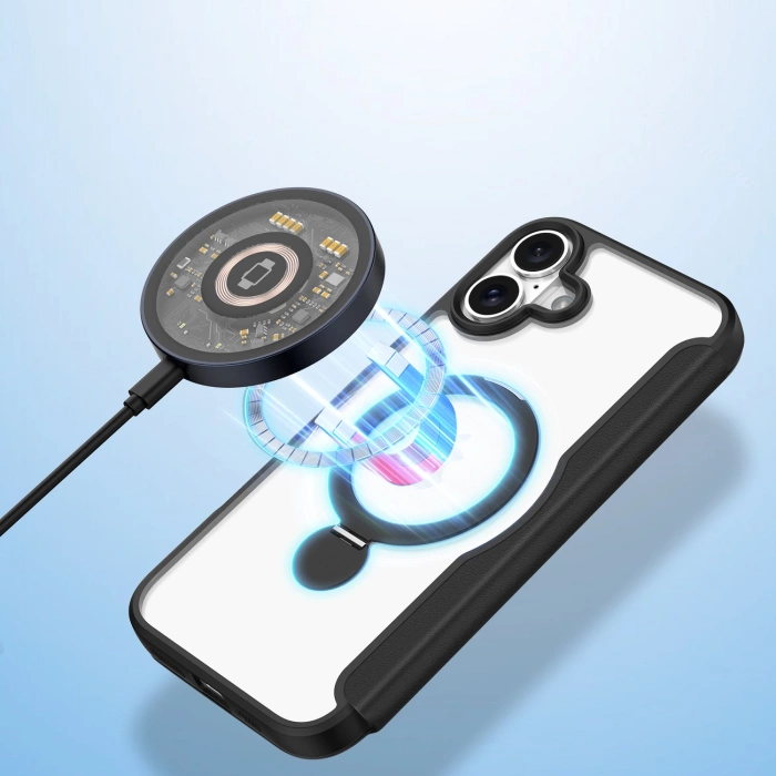 Dux Ducis Skin X Pro iPhone 16 Hülle mit MagSafe, Flip und Stand – Schwarz