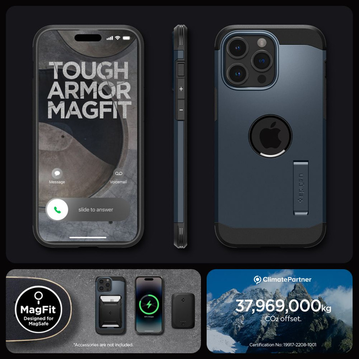 Case iPhone 15 Pro Max Spigen Tough Armor Mag MagSafe Metal Slate