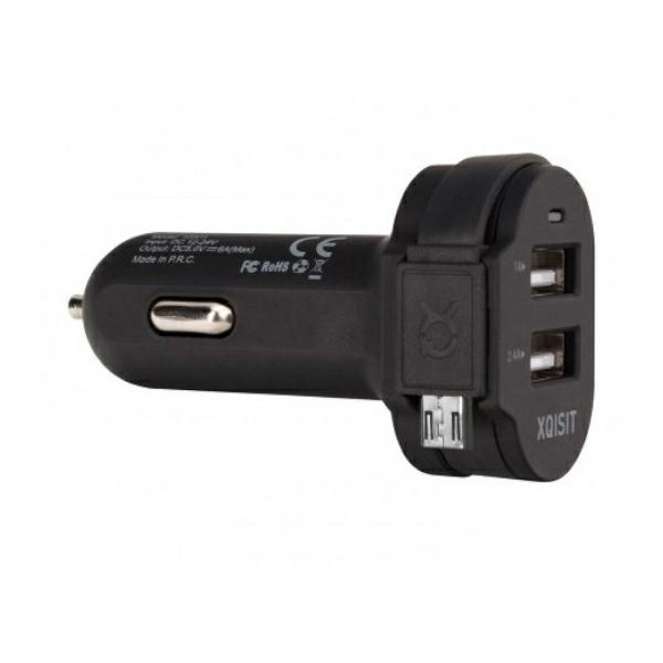 XQISIT Cargador de coche 6A Dual USB+micro USB negro