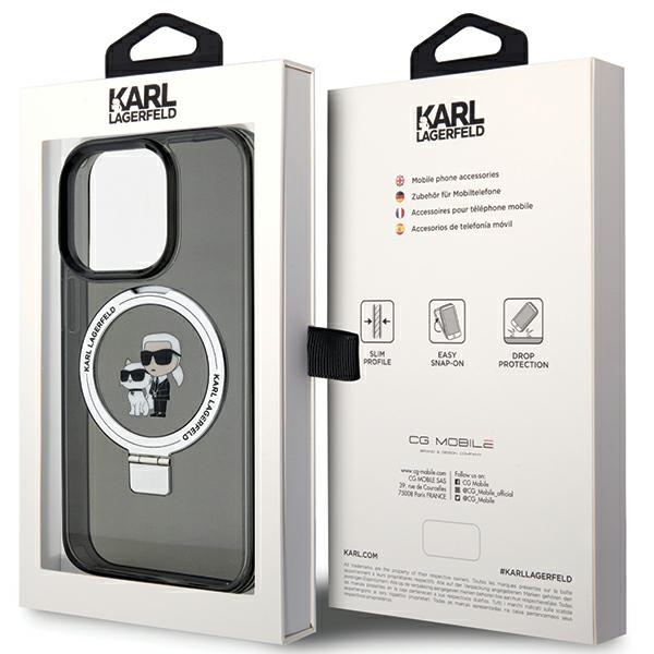 Funda Karl Lagerfeld KLHMP13LHMRSKCK iPhone 13 Pro 6.1" negro/negro durocase Soporte de anillo Karl&Choupettte MagSafe Case