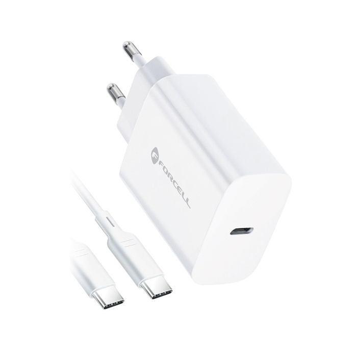 Ładowarka sieciowa do telefonu Forcell F-Energy USB C QC4.0 PD 3A 25W + kabel USB C do USB C TFK-TC-25WPD biała