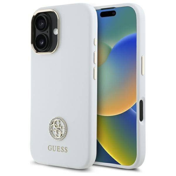 Etui Guess iPhone 16 6.1" biały/white hardcase Silicone Logo Strass 4G