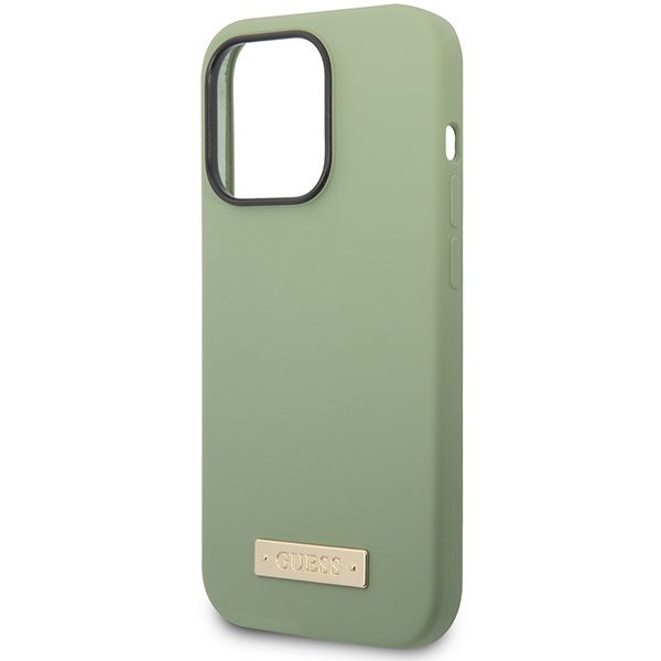 Guess GUHMP14XSBPLA iPhone 14 Pro Max 6.7" vert/kaki dur case Plaque logo en silicone MagSafe