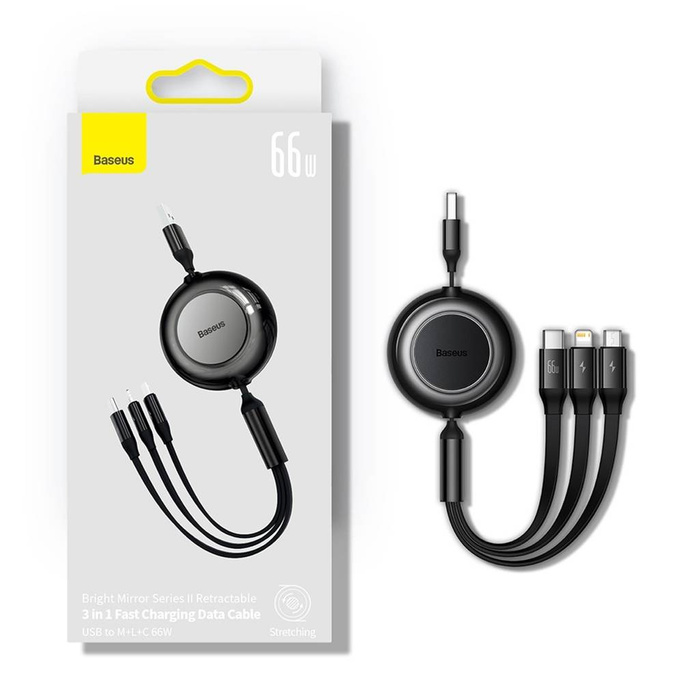Baseus Bright Mirror 2 cable retráctil 3en1 USB tipo A - micro USB + Lightning + USB tipo C 66W 1,1m azul (CAMJ010103)