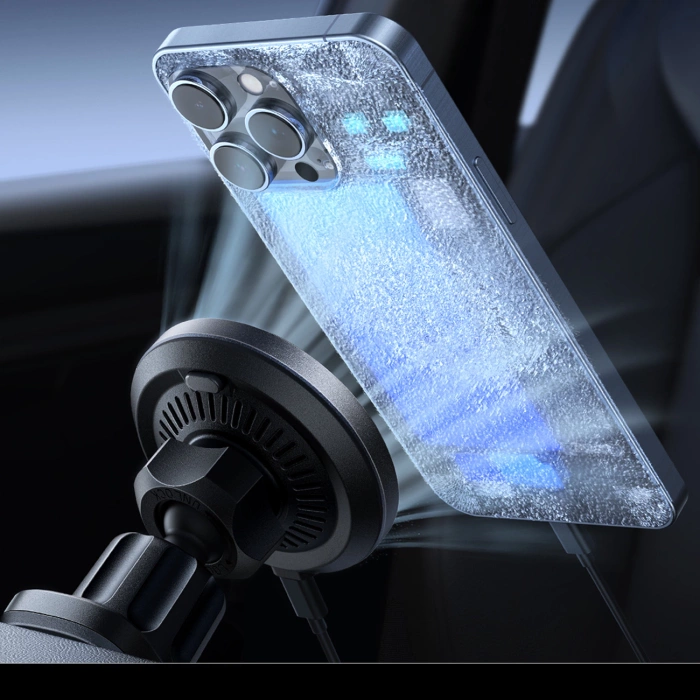 Joyroom car phone holder with wireless charger (MagSafe compatible) with air vent fan - black (JR-ZS387)