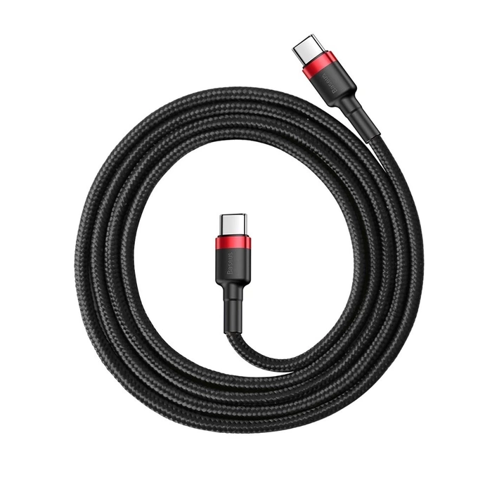 Cavo Baseus Cafule Cavo in nylon resistente USB-C PD / USB-C PD PD2.0 60W 20V 3A QC3.0 1M Nero-Rosso (CATKLF-G91)