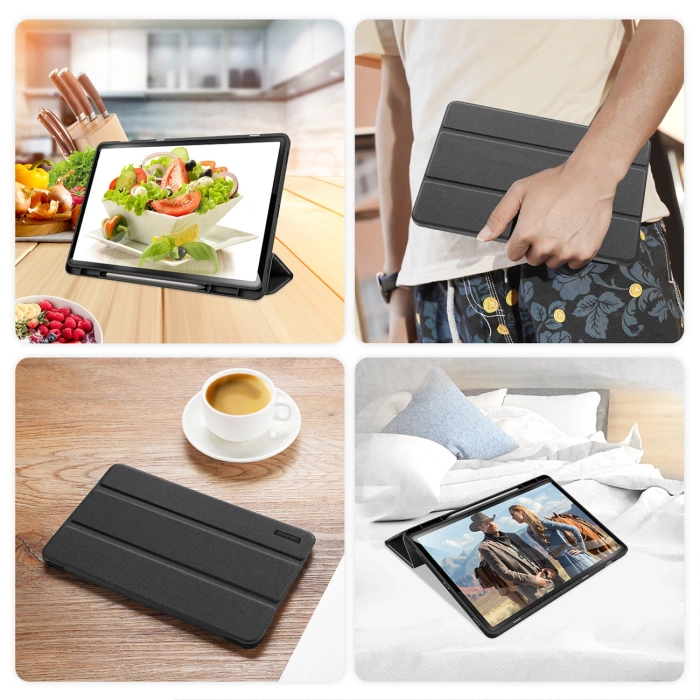 Dux Ducis Domo Öko-Lederhülle mit Ständer für Samsung Tab S10+ / S9+ / S9 FE+ – Schwarz