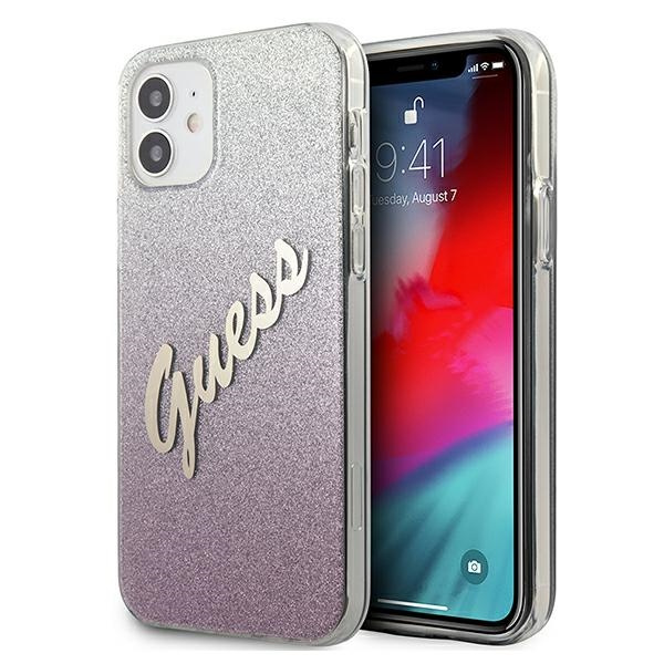 Cover GUESS Apple iPhone 12 Mini Glitter Gradient Script GUHCP12SPCUGLSPI Rosa Hardcase