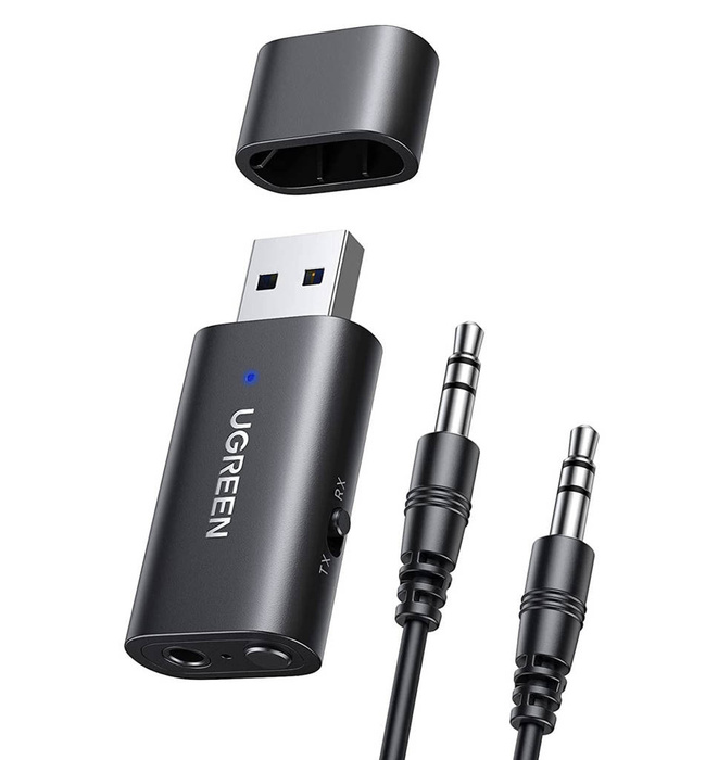 Trasmettitore Ugreen trasmettitore / ricevitore Adattatore audio wireless Bluetooth 5.0 Mini jack da 3,5 mm nero (CM523 60300)
