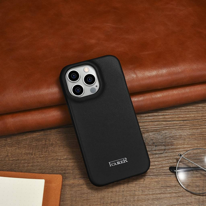 iCarer CE Premium Leather Folio Case iPhone 14 Pro Flip Magnetic MagSafe Negro (WMI14220714-BK)