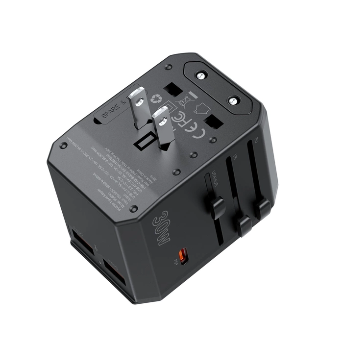 Choetech PD6041 USB-C USB-A PD 30W Reiseladegerät mit 4 US EU UK AU Steckern – Schwarz