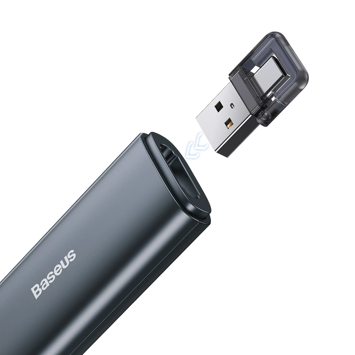 Baseus Orange Dot Multifunkcionális távirányító prezentációhoz, piros lézermutatóval (szürke)