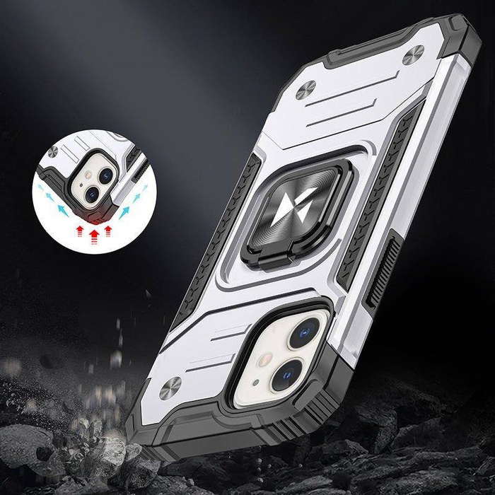 Funda Wozinsky Ring Armor para iPhone 14 funda blindada soporte magnético anillo plata