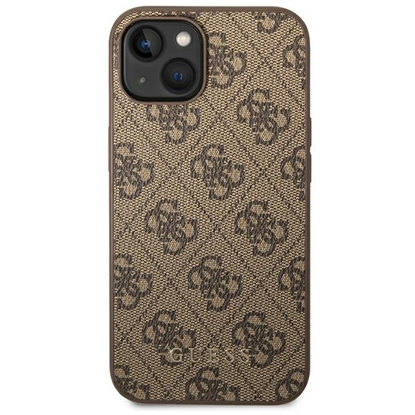 Case GUESS Apple iPhone 14 4G Metal Gold Logo Brown Hardcase