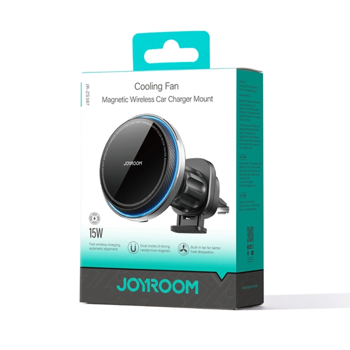Joyroom car phone holder with wireless charger (MagSafe compatible) with air vent fan - black (JR-ZS387)