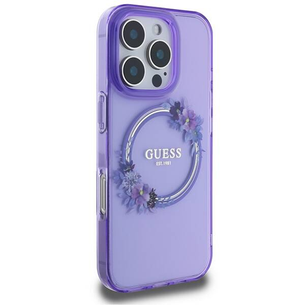 Etui Guess iPhone 16 Pro Max 6.9" fioletowy/purple hardcase IML Flowers Wreath MagSafe