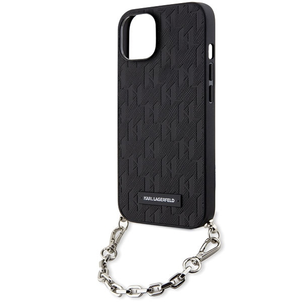 Hülle Karl Lagerfeld KLHCP14SSACKLHPK iPhone 14 6,1" schwarz/schwarz hartcase Saffiano Monogramm Kette Case