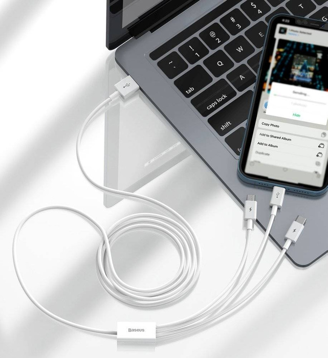 Baseus Superior 3v1 USB kabel - Lightning / USB typu C / micro USB 3,5 A 1,5 m bílý (CAMLTYS-02)