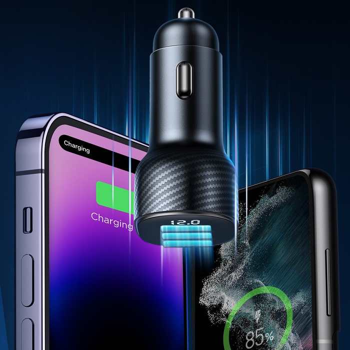 Chargeur de voiture Joyroom JR-CCD03 3,4 A avec écran 3x USB-A - noir