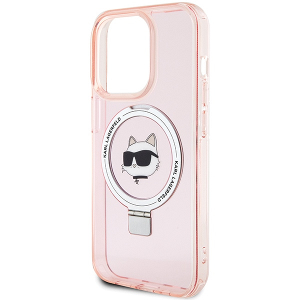 Cover Karl Lagerfeld KLHMP15LHMRSCHP iPhone 15 Pro 6.1" rosa/rosa durocase Anello Stand Choupette Head MagSafe Case