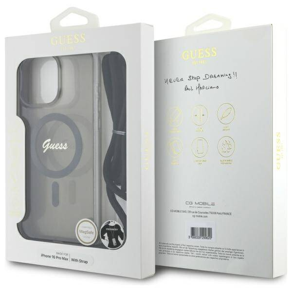 Etui Guess iPhone 16 Pro czarny/black hardcase Crossbody Cord Script MagSafe