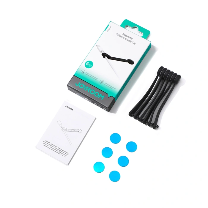 Organizer na kable Joyroom JR-ZS422 opaska silikonowa, z magnesem, zestaw 6 sztuk - czarny