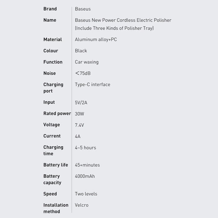 [B WARE] Baseus Akku Elektropoliermaschine 30W 4000mAh schwarz (CRDLQ-B01)