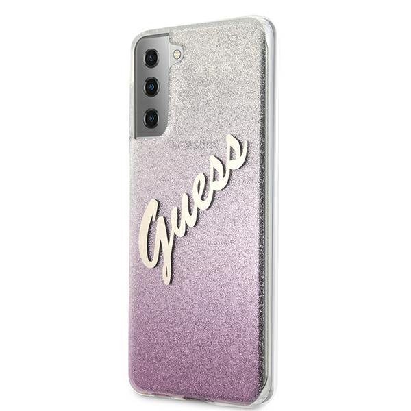Case GUESS Samsung Galaxy S21 Plus Glitter Gradient Script Pink Hardcase