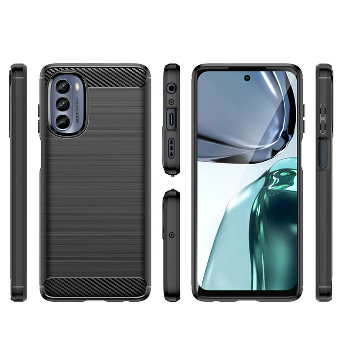 Obal Carbon Case obal pro Motorola Moto G62 5G flexible silikonový carbonový cover black Case