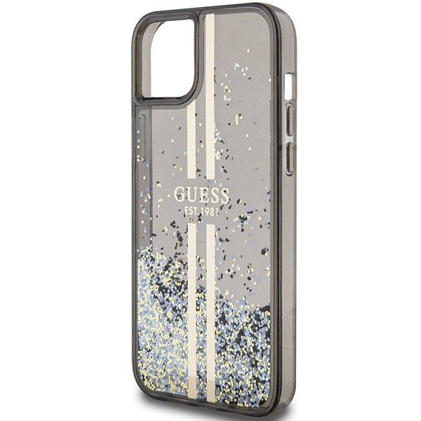 Etui Guess GUHCP15MLFCSEGK iPhone 15 Plus / 14 Plus 6.7" czarny/black hardcase Liquid Glitter Gold Stripes Case