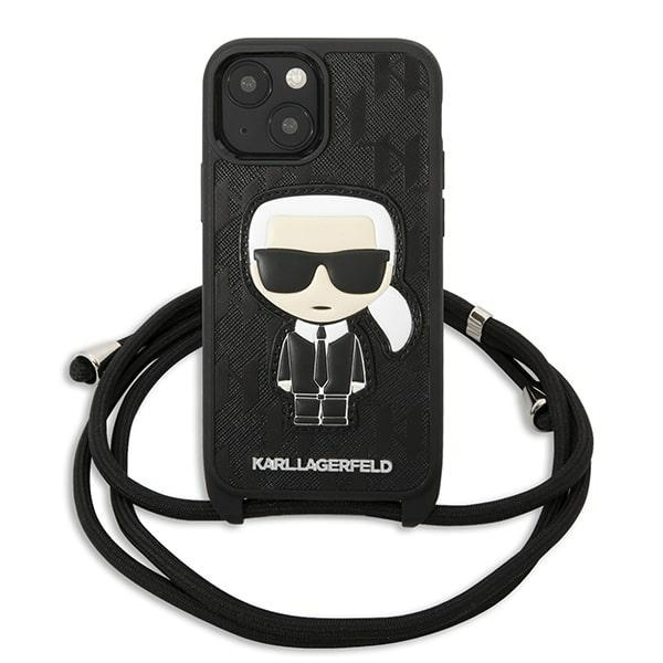 Case KARL LAGERFELD Apple iPhone 13 Mini Leather Monogram Patch and Cord Iconik Black Hardcase