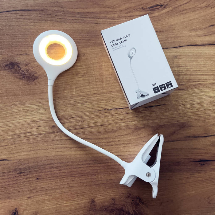 Lampe de lecture LED sans fil avec clip + câble micro USB blanc