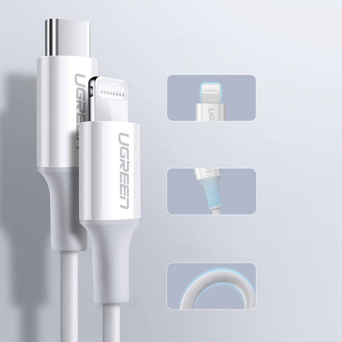 Ugreen kabel MFi USB Type C - Lightning 3A kabel 0,5 m bílý (US171)