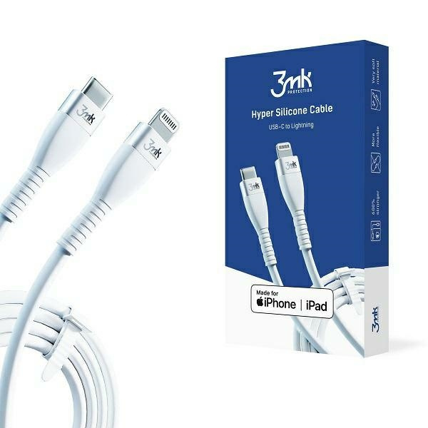 3mk HyperSilicone MFI USB-C/Lightning kabel weiß 1m 20W 3A
