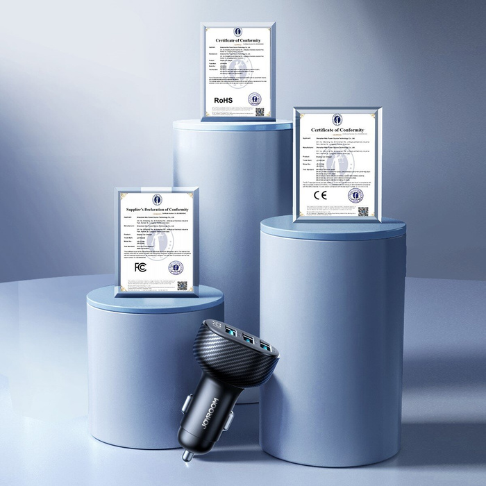 Joyroom JR-CCD03 3,4A Autoladegerät mit 3x USB-A Display - Schwarz