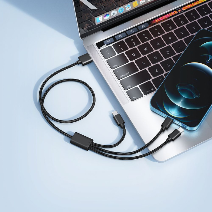 Kabel 3w1 USB A do Lightning / Typ C / Micro USB VEGER 2A 12W V303 1,2 m czarny