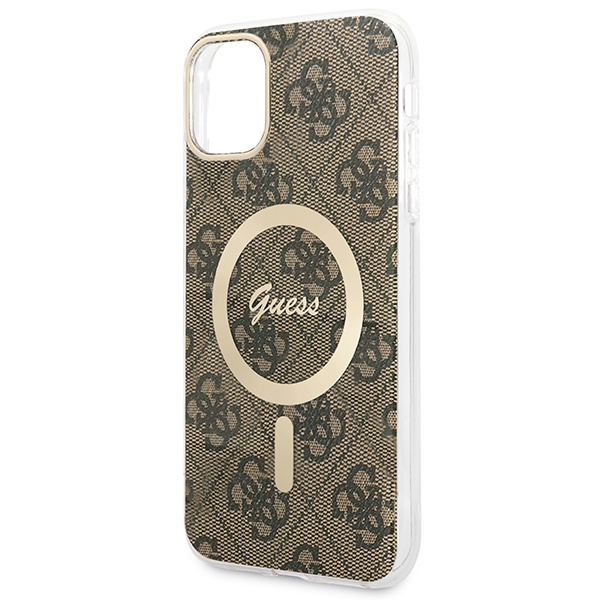 Sada Pouzdro Guess Case+ nabíječka iPhone 11 6,1" hnědá/hnědá tvrdá case 4G Tisk MagSafe