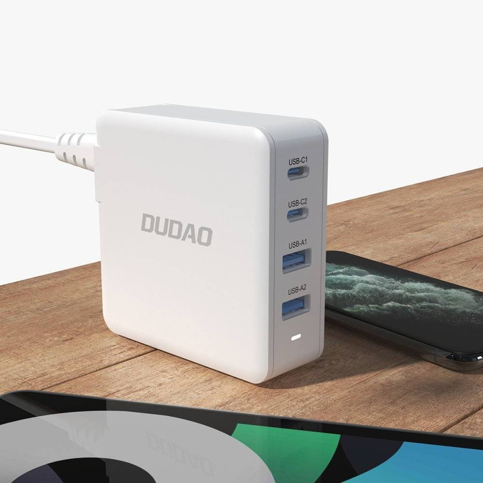 Chargeur rapide GaN 100W 2 x USB-C / 2 x USB Dudao A100EU - blanc