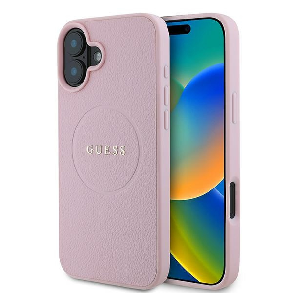 Etui Guess iPhone 16 Plus różowy/pink MagSafe PU Grained Gold Ring