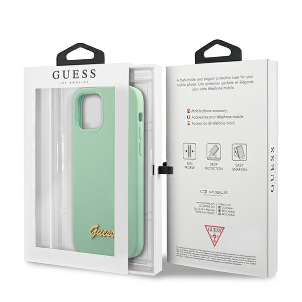 Puzdro GUESS Apple iPhone 12 12 Pro Metal Logo Script GUHCP12MLSLMGGN Green Hardcase
