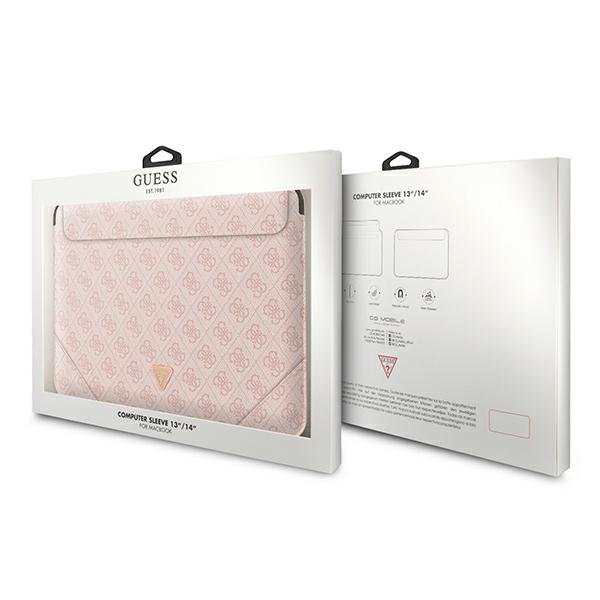 Rukáv Guess GUCS14P4TP 13/14" rose/pink 4G Uptown Triangle logo