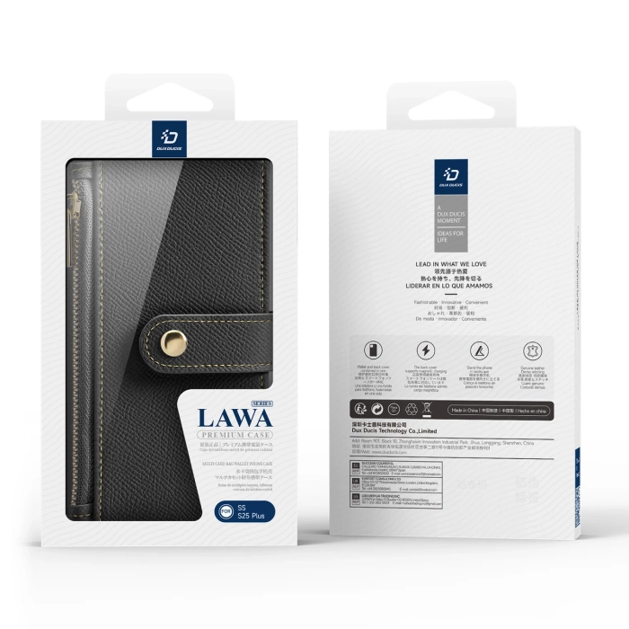 Dux Ducis Lawa Lederhülle für Samsung Galaxy S25+ mit abnehmbarer magnetischer Brieftasche – Schwarz