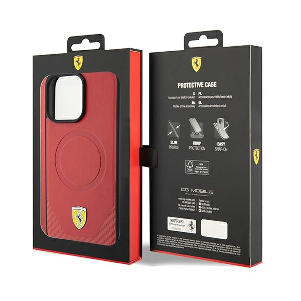 Etui Ferrari FEHMP15LPTER iPhone 15 Pro 6.1" czerwony/red hardcase Carbon Metal Logo MagSafe Case