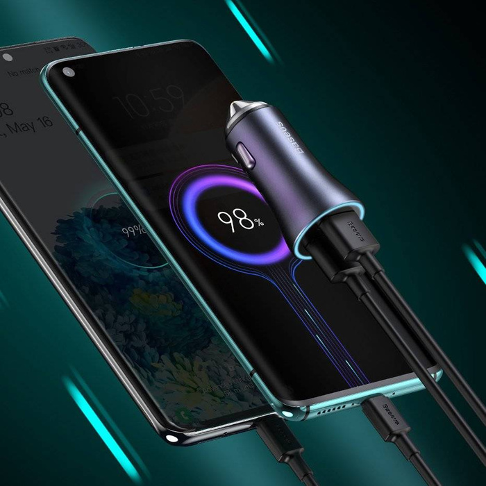 Baseus Golden Contactor Pro quick car charger USB Type C / USB 40 W Power Delivery 3.0 Quick Charge 4+ SCP FCP AFC + USB Typ C - Lightning cable gray (TZCCJD-B0G)