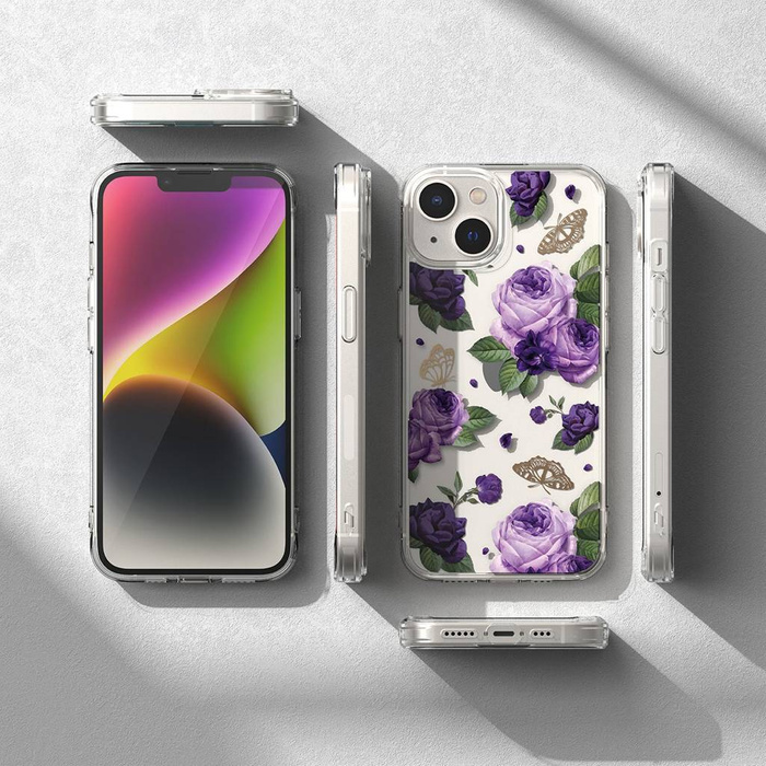 Ringke Fusion Design Armoured Case Cover mit Gelrahmen für iPhone 14 Plus transparent (Purple Rose) (FD637E29)