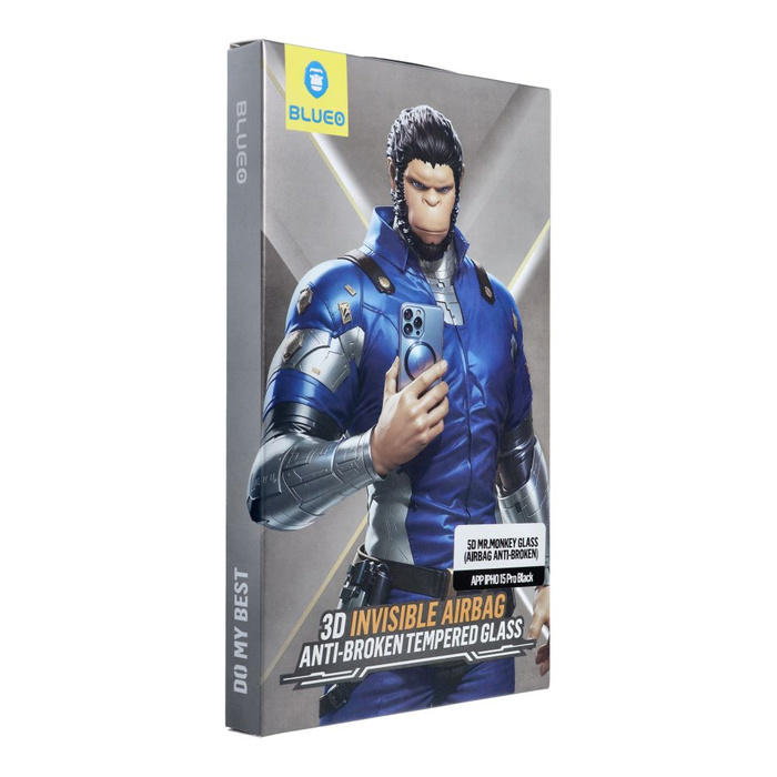 Szkło Hartowane 5D Mr. Monkey Glass - Apple iPhone 15 Pro czarny (Airbag Anti-broken)