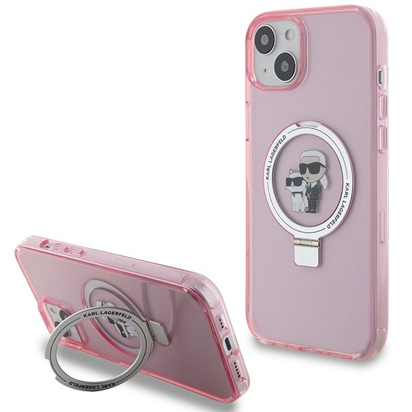 Hülle Karl Lagerfeld KLHMP15SHMRSKCP iPhone 15 6.1" rosa/rosa hartcase Ring Stand Karl&amp;Choupettte MagSafe Case