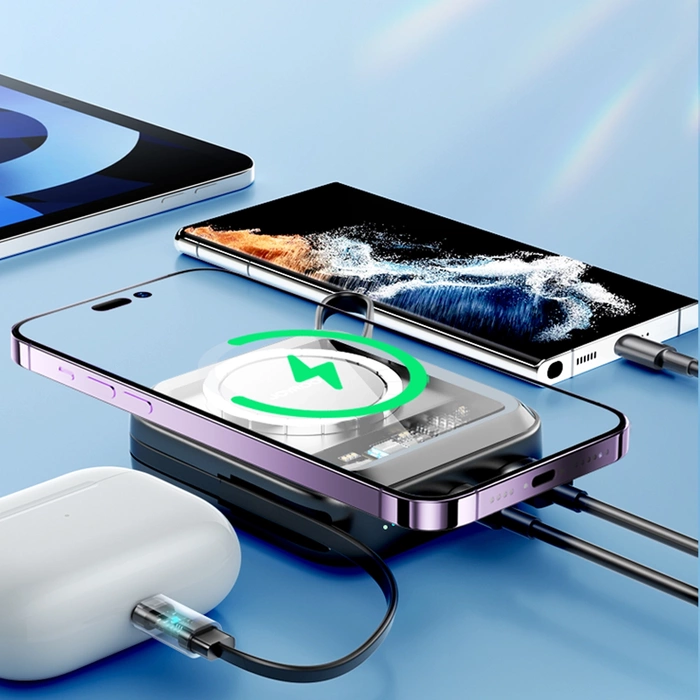 Power bank a induzione Joyroom 10000mAh Icy Series 22.5W con cavo Lightning integrato nero (JR-L007)