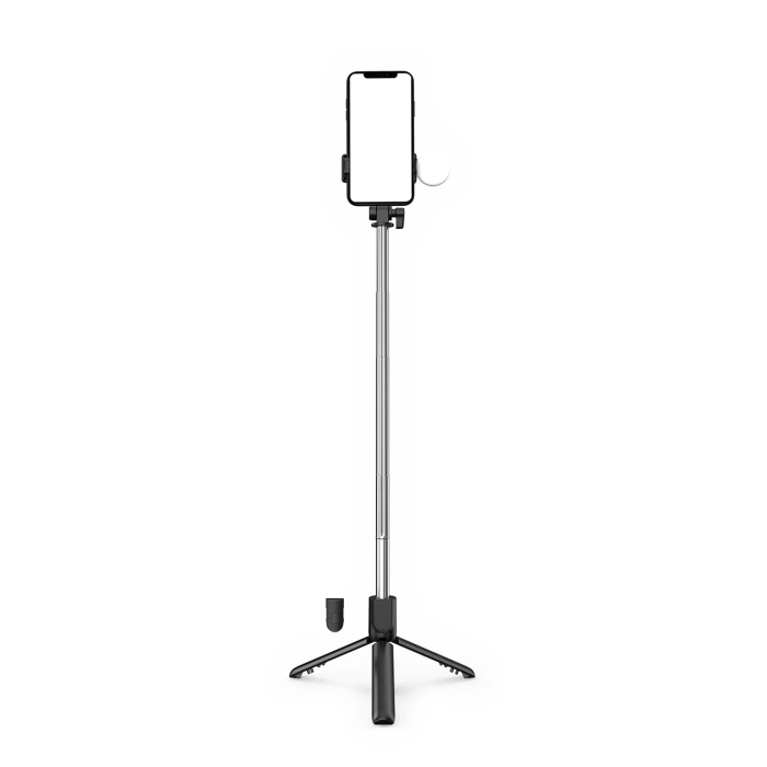 Selfie-Stick WR1YXS Teleskopstativ 0,71 m mit runder Lampe – Schwarz